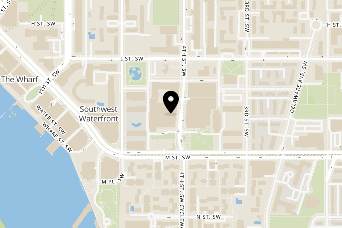 Map showing the location of Saigon Kitchen on 1101 4th St SW Apt 120 in Washington